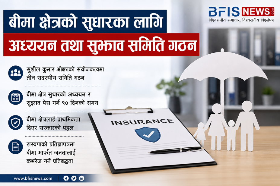 बीमा क्षेत्र सुधारका लागि अध्ययन समिति गठन, ९० दिनभित्र सुझाव पेस गर्ने